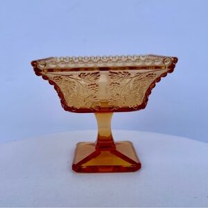 Amber Glass Fall Design Stemmed Dish